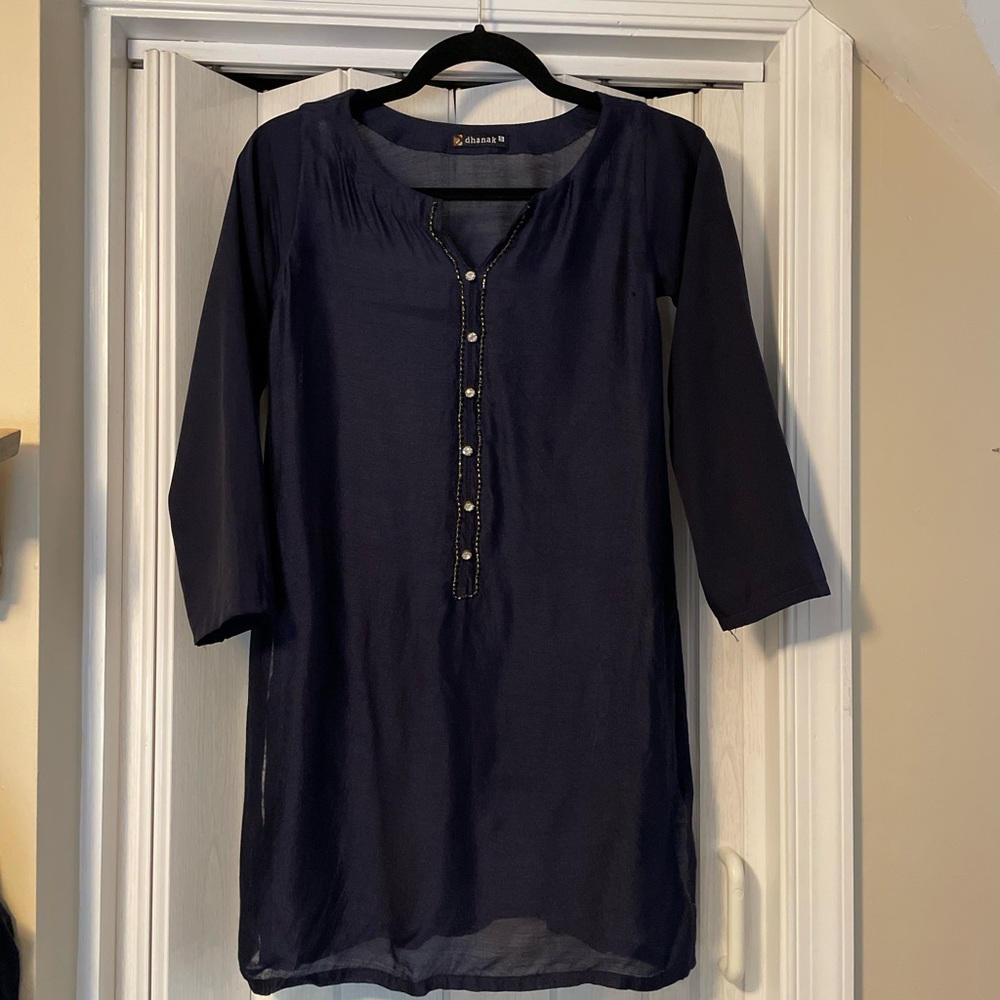 dhanka Royal Blue Top With Rhinestone Buttons